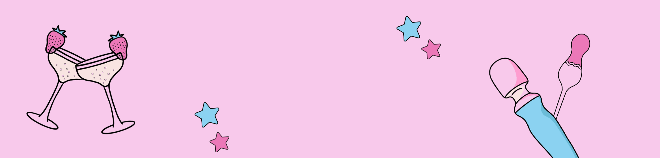 BlissVixen Sex Toy Party banner featuring cocktail glasses and vibrators